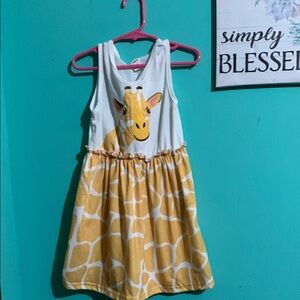 Giraffe Print Kids Casual Dress - Yellow